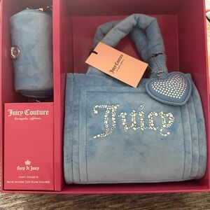 Juicy Couture Blue Clutch with Rhinestone Embellishments